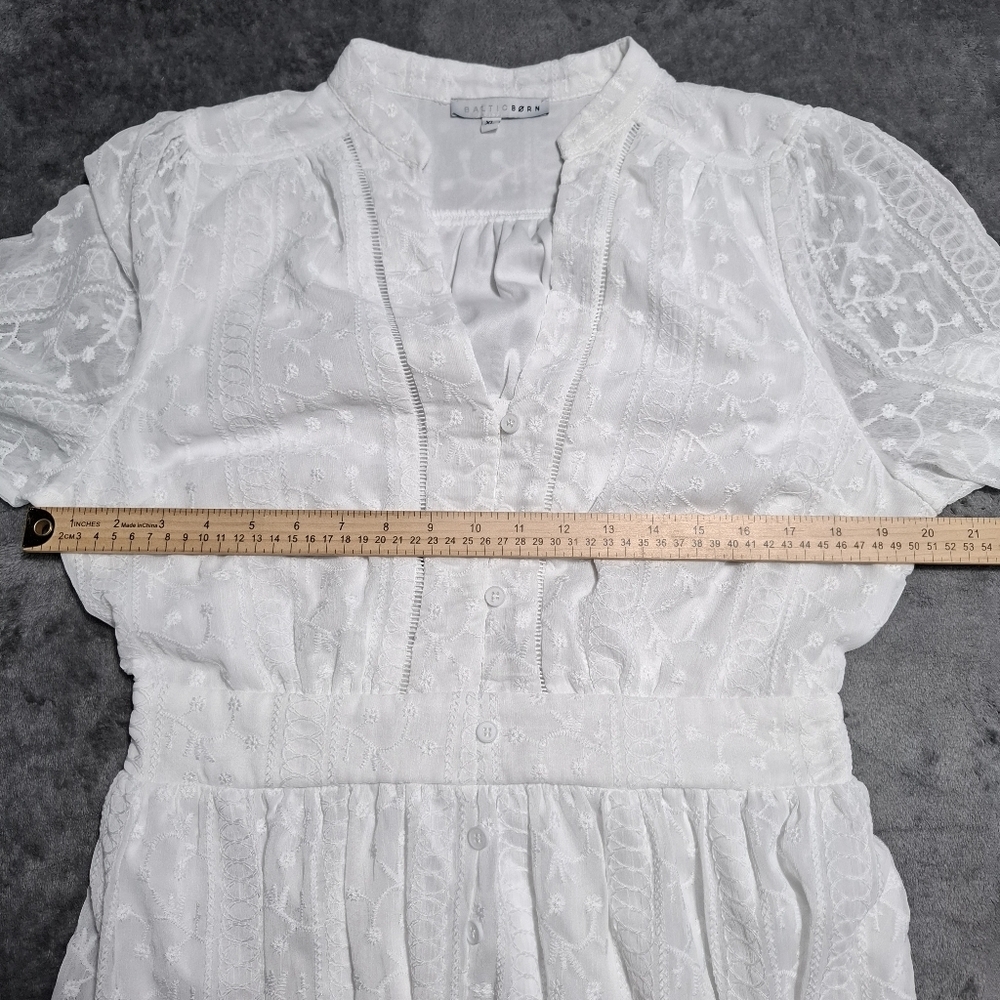 Baltic Born White Eyelet Embroidered Ruffle Long Sleves Midi Dress Sz XL Cottage - Picture 12 of 12